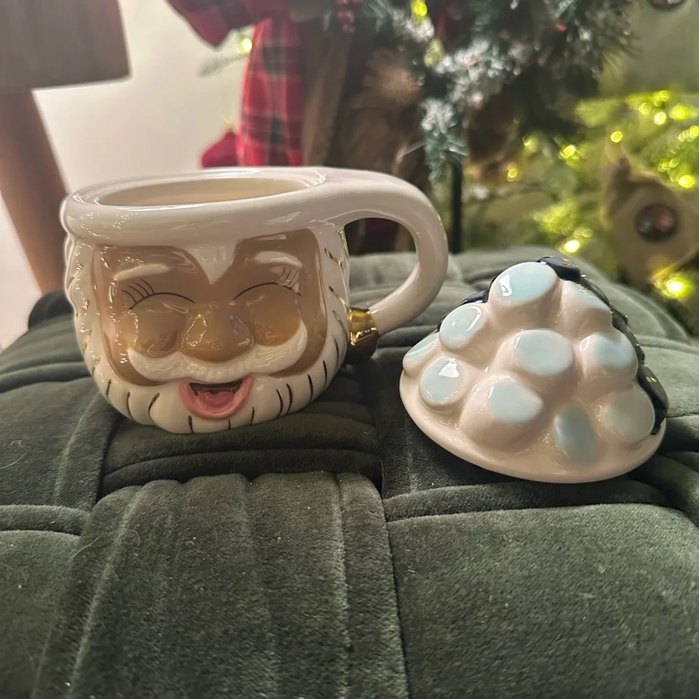 Glitterville Studios Santa Mug Naughty Nice mug with Marshmallow Coal Lid New